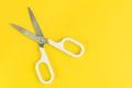 Scissors on solid yellow background with copy space using as haircut fashion or cost expense or budget cut and reduction Royalty Free Stock Photo