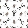 Scissors and Thread Seamless Pattern Royalty Free Stock Photo