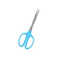 Scissors with two sharp blades and bright blue handles. Instrument for cutting paper and carton. Flat vector icon Royalty Free Stock Photo