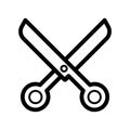 Scissors vector icon. Black scissors illustration on white background. Outline linear beauty icon.