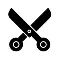 Scissors vector icon. Black scissors illustration on white background. Solid linear beauty icon.