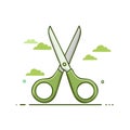 Scissors Vector Illustration with Green Clouds, Tailoring Tool, Cutting Instrument Concept Royalty Free Stock Photo