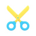 Scissors with yellow sharp blade 3d icon vector illustration