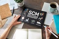 SCM - Supply Chain Management and business strategy concept on the screen. Royalty Free Stock Photo