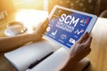 SCM - Supply Chain Management and business strategy concept on the screen Royalty Free Stock Photo