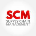 SCM Supply Chain Management - management of the flow of goods and services, between businesses and locations, acronym text concept Royalty Free Stock Photo