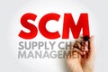 SCM Supply Chain Management - management of the flow of goods and services, between businesses and locations, acronym text concept Royalty Free Stock Photo