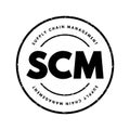 SCM Supply Chain Management - management of the flow of goods and services, between businesses and locations, acronym text stamp Royalty Free Stock Photo