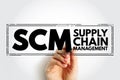 SCM Supply Chain Management - management of the flow of goods and services, between businesses and locations, acronym text stamp Royalty Free Stock Photo