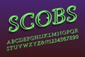 Scobs decorative letters and numbers. Green elegant 3d font. Isolated english alphabet