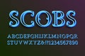 Scobs decorative letters with numbers. Vintage 3d font. Isolated english alphabet