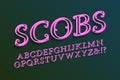 Scobs volumetric alphabet. Vibrant 3d font. Isolated english alphabet