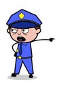 Scolding and Showing - Retro Cop Policeman Vector Illustration