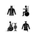Scoliosis prevention methods black glyph icons set on white space Royalty Free Stock Photo