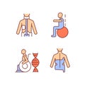 Scoliosis prevention methods RGB color icons set