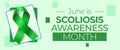 Scoliosis Awareness Month. Observed yearly in June. EPS10 Vector banner or poster.