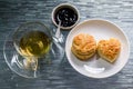 Scone and blueberry jam.