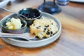 scone , blueberry scone or scone with whipped cream and blueberry dressing