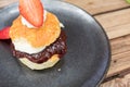 Scone with cream and strawberry jam Royalty Free Stock Photo