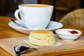 Scone with cream and strawberry jam Royalty Free Stock Photo