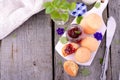 Scone with strawberry jam, afternoon tea , Royalty Free Stock Photo