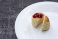 Scone topping with strawberries sauce