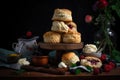 scone tower, stacked high with scones and toppings