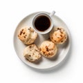 Delicious Scones With Coffee And Hot Chocolate On White Background Royalty Free Stock Photo