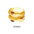 Scones with raisins. Watercolor handdrawn illustration isolated on white background Royalty Free Stock Photo