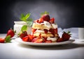 Scones and strawberries on a white table