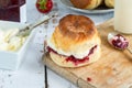 Scones with strawberry jam and clotted cream Royalty Free Stock Photo