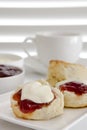 Scones with Strawberry Jam and Cream Devonshire Tea Royalty Free Stock Photo