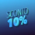 sconto 10%, italian words for 50 percent off, blue letters on blue background, 3d rendering Royalty Free Stock Photo