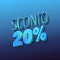 sconto 20%, italian words for 50 percent off, blue letters on blue background, 3d rendering Royalty Free Stock Photo