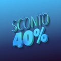 sconto 40%, italian words for 50 percent off, blue letters on blue background, 3d rendering Royalty Free Stock Photo