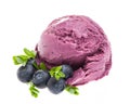 A scoop of blueberry ice cream with blueberries isolated on white background Royalty Free Stock Photo