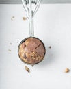 Top view of a scoop of oatmeal chocolate chip cookie dough Royalty Free Stock Photo