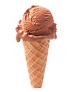 Scoop of chocolate ice cream on a classic waffle cone isolated on white background Royalty Free Stock Photo