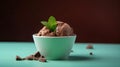 Scoop Chocolate Ice Cream White Porcelain Bowl Delicious Cold Dessert Sweet Indulgence Generative AI