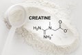Scoop of creatine monohydrate supplement and chemical formula Royalty Free Stock Photo
