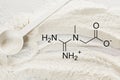 Scoop of creatine monohydrate supplement and chemical formula Royalty Free Stock Photo