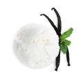 Scoop of delicious ice cream with vanilla and mint on white background, top view Royalty Free Stock Photo