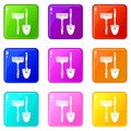 Scoop hand rake icons set 9 color collection