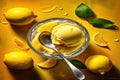 A scoop of lemon sorbet in a glass dish - generative AI