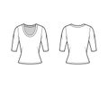 Scoop Neck Jersey Sweater Technical Fashion Illustration With Elbow Sleeves, Close-fitting Shape.