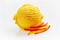 Scoop of Peach Ice Cream with Slices of Peach Royalty Free Stock Photo