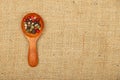 Scoop of peppercorn on burlap canvas Royalty Free Stock Photo