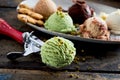 Scoop of Pistachio Ice Cream with Ice Cream Plate Royalty Free Stock Photo