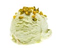 A scoop of pistachio ice cream topped with pistachio pieces isolated on white background Royalty Free Stock Photo