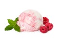 Scoop of raspberry ice cream with fresh raspberries and mint iso Royalty Free Stock Photo